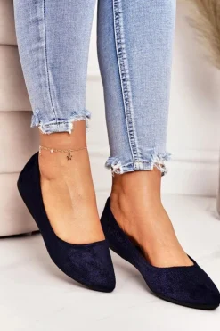 Damskie Boto Delikatne Baleriny W Szpic Zamszowe Granatowe Dermeno