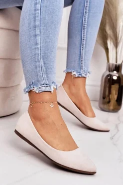 Damskie Boto Delikatne Baleriny W Szpic Zamszowe Beżowe Dermeno