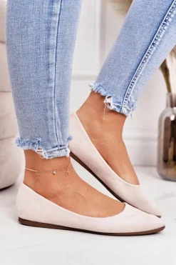 Damskie Boto Delikatne Baleriny W Szpic Zamszowe Beżowe Dermeno