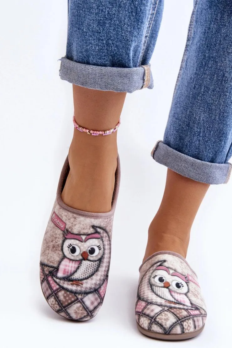Hot INBLU Domowe Klapki Klapki Sowa GF000018 Beżowe