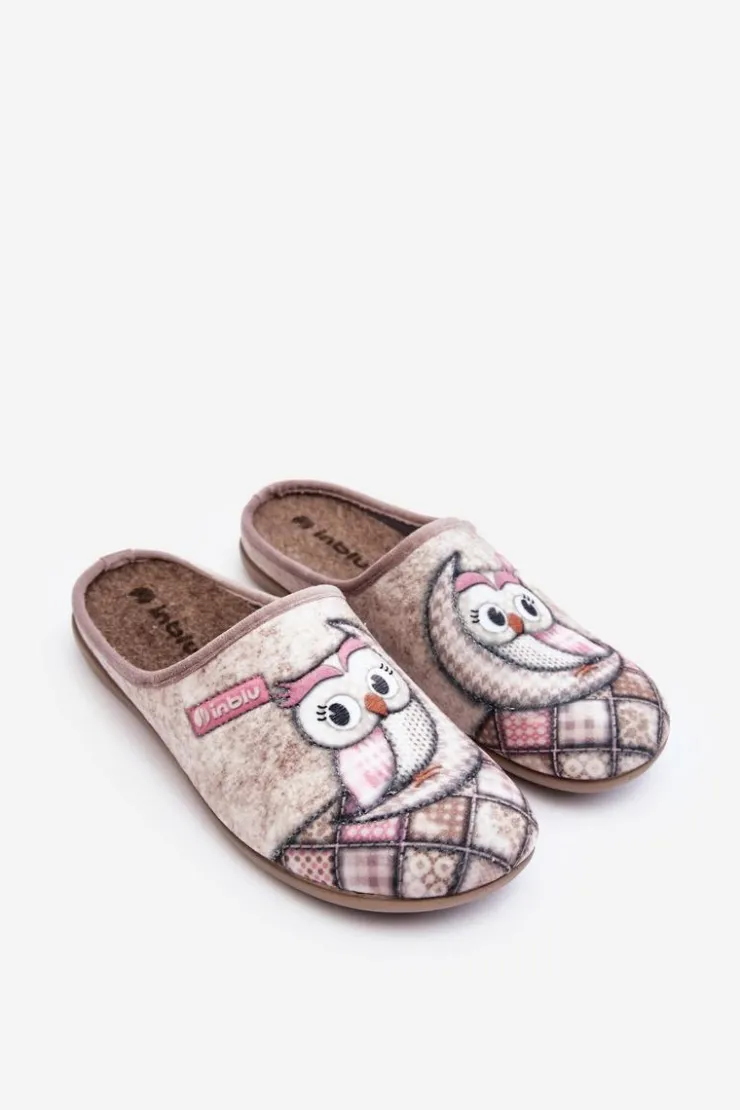 Hot INBLU Domowe Klapki Klapki Sowa GF000018 Beżowe