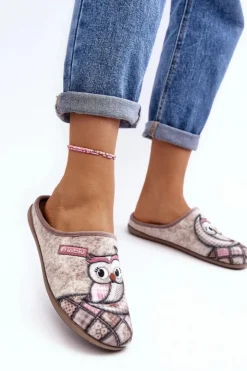 Hot INBLU Domowe Klapki Klapki Sowa GF000018 Beżowe