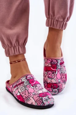 Damskie INBLU Domowe Klapki Papcie W Koty GF-12-023 Różowe