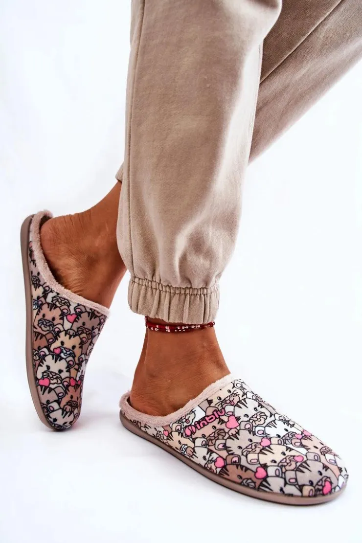 Hot INBLU Domowe Klapki Papcie W Koty GF-12-011 Beżowe