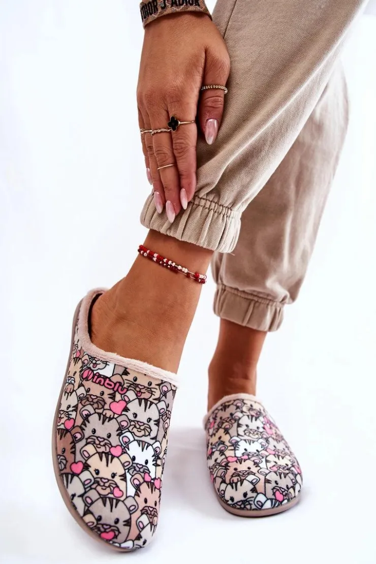 Hot INBLU Domowe Klapki Papcie W Koty GF-12-011 Beżowe