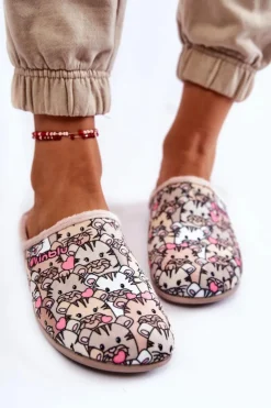 Hot INBLU Domowe Klapki Papcie W Koty GF-12-011 Beżowe