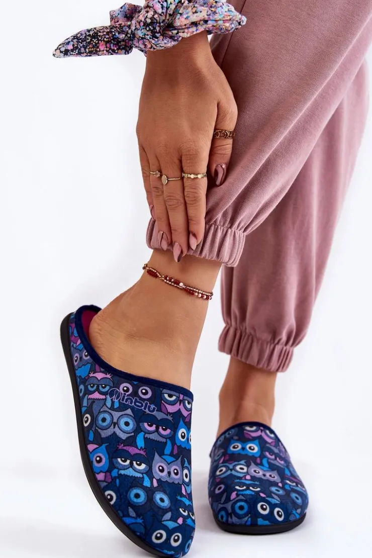 INBLU Kapcie Klasyczne|Klapki Damskie Klasyczne*Domowe Klapki Papcie W Koty GF-12-004 Granatowe