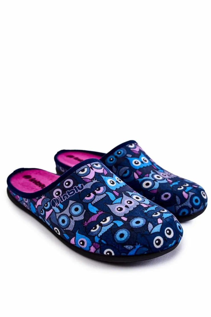 INBLU Kapcie Klasyczne|Klapki Damskie Klasyczne*Domowe Klapki Papcie W Koty GF-12-004 Granatowe
