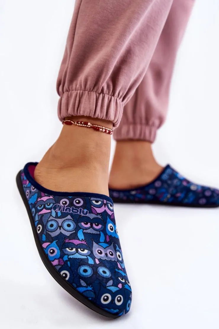 INBLU Kapcie Klasyczne|Klapki Damskie Klasyczne*Domowe Klapki Papcie W Koty GF-12-004 Granatowe