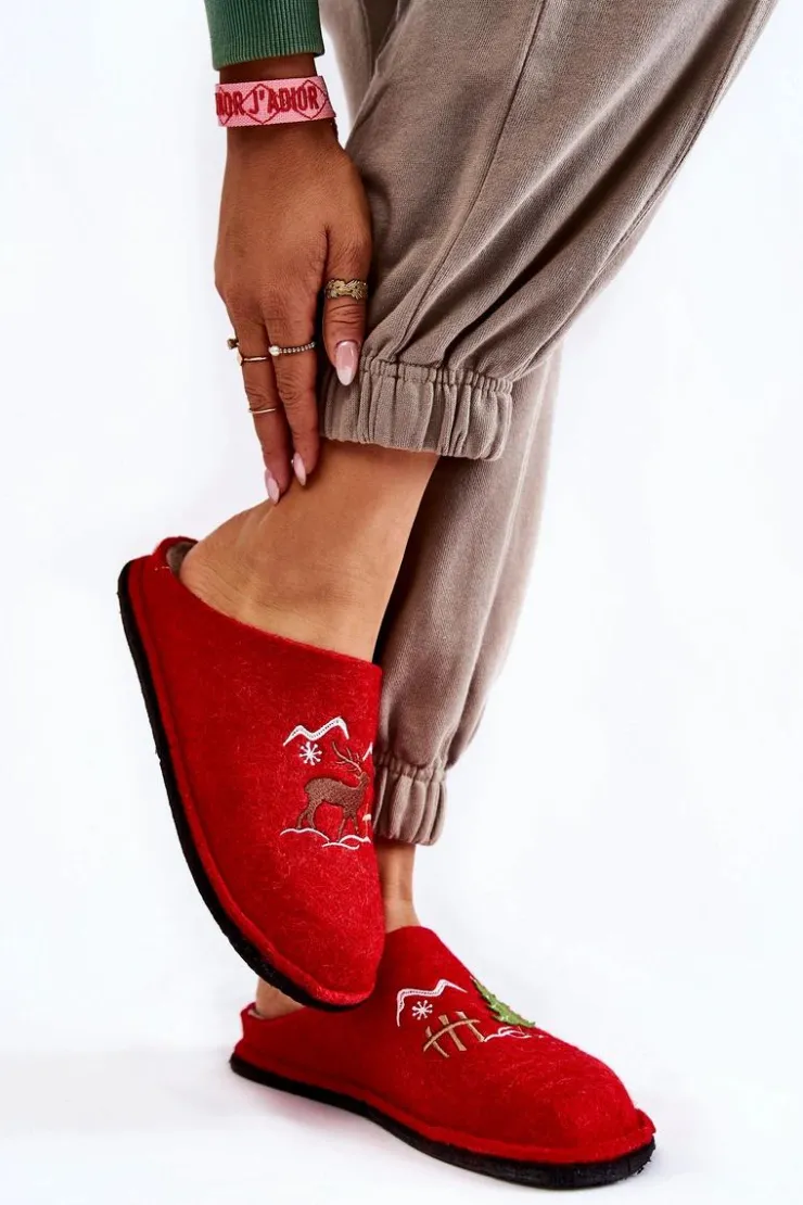 Big Star Shoes Kapcie Klasyczne*Domowe Papcie Big Star KK276017 Czerwono-Beżowe