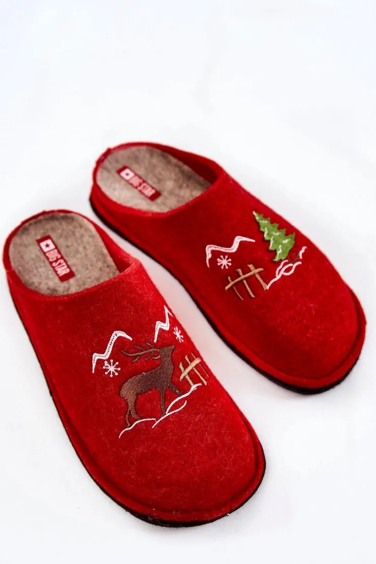 Big Star Shoes Kapcie Klasyczne*Domowe Papcie Big Star KK276017 Czerwono-Beżowe
