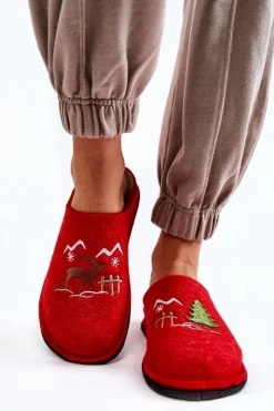 Big Star Shoes Kapcie Klasyczne*Domowe Papcie Big Star KK276017 Czerwono-Beżowe