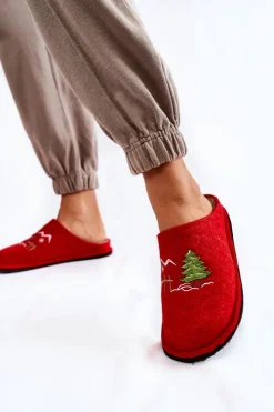 Big Star Shoes Kapcie Klasyczne*Domowe Papcie Big Star KK276017 Czerwono-Beżowe