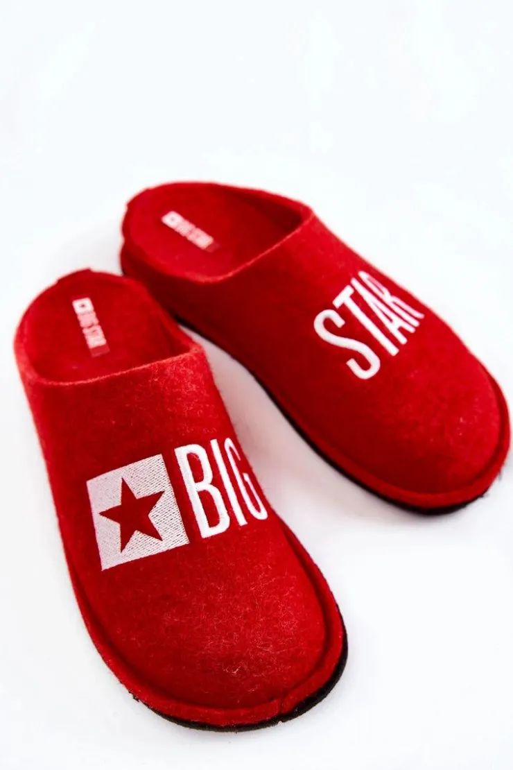 Big Star Shoes Kapcie Klasyczne*Domowe Papcie Big Star KK276022 Czerwone Czerwony