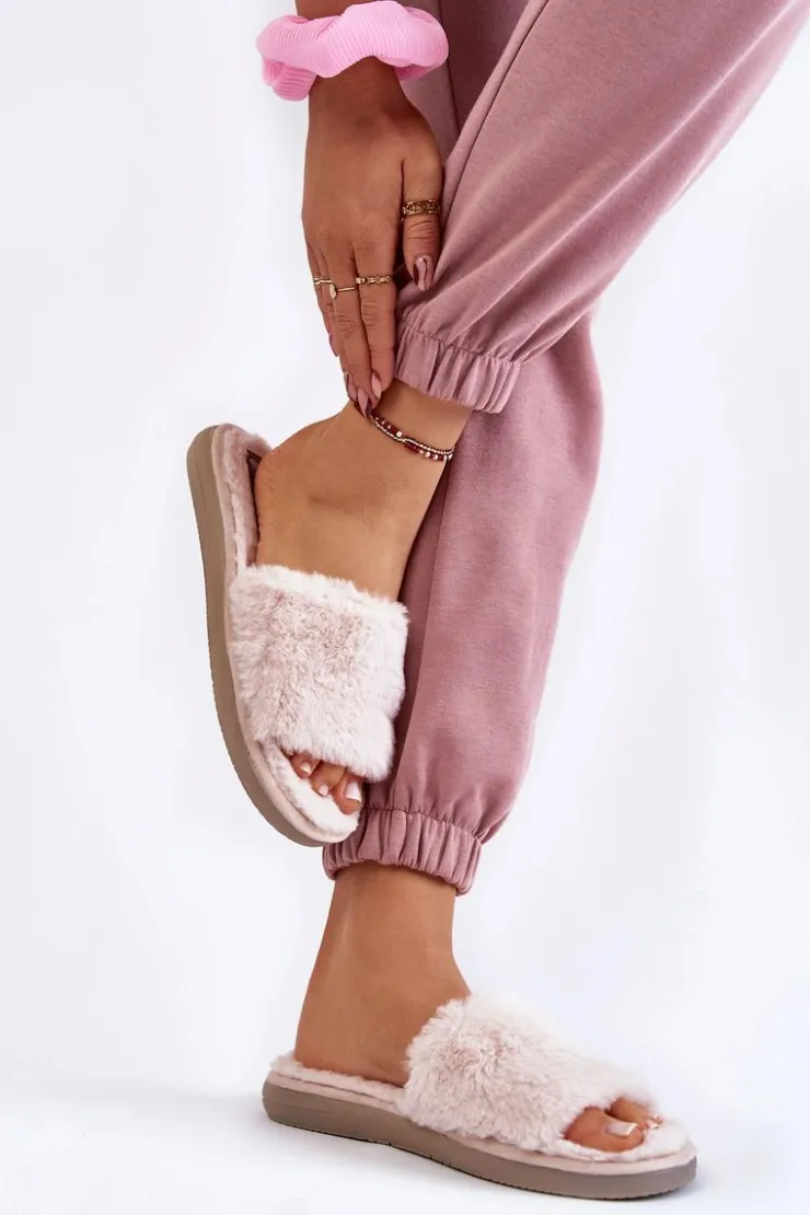 Damskie INBLU Domowe Papcie Klapki Z Futerkiem EK-05-011 Beżowe