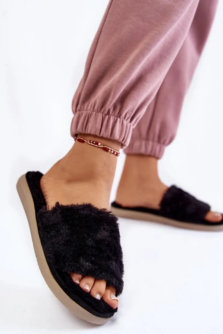 INBLU Domowe Papcie Klapki Z Futerkiem EK-05-014 Czarne