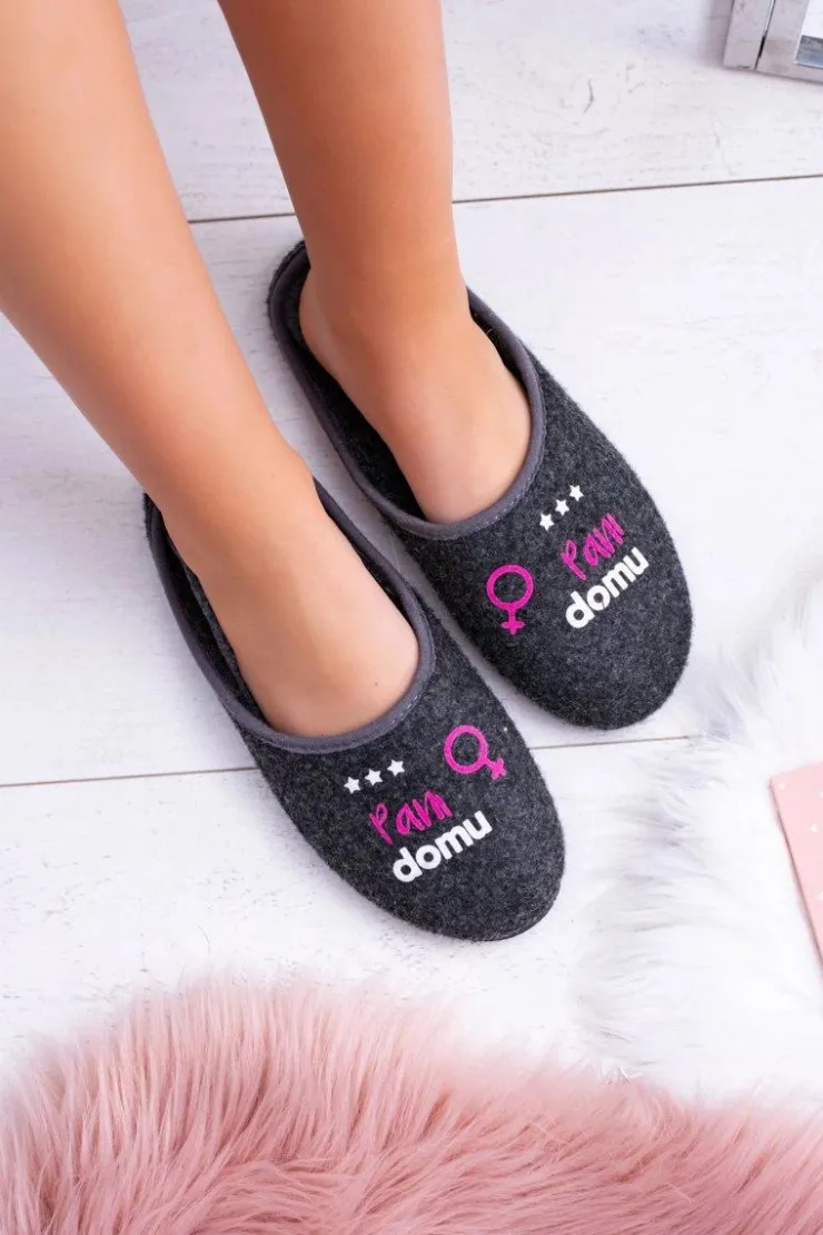 Boto Kapcie Klasyczne*Dreex Filcowe Czarne Damskie Papcie Pani Domu Clara