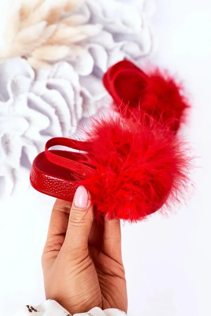 New Boto Dziecięce Gumowe Klapki Z Futerkiem Czerwone Skylar