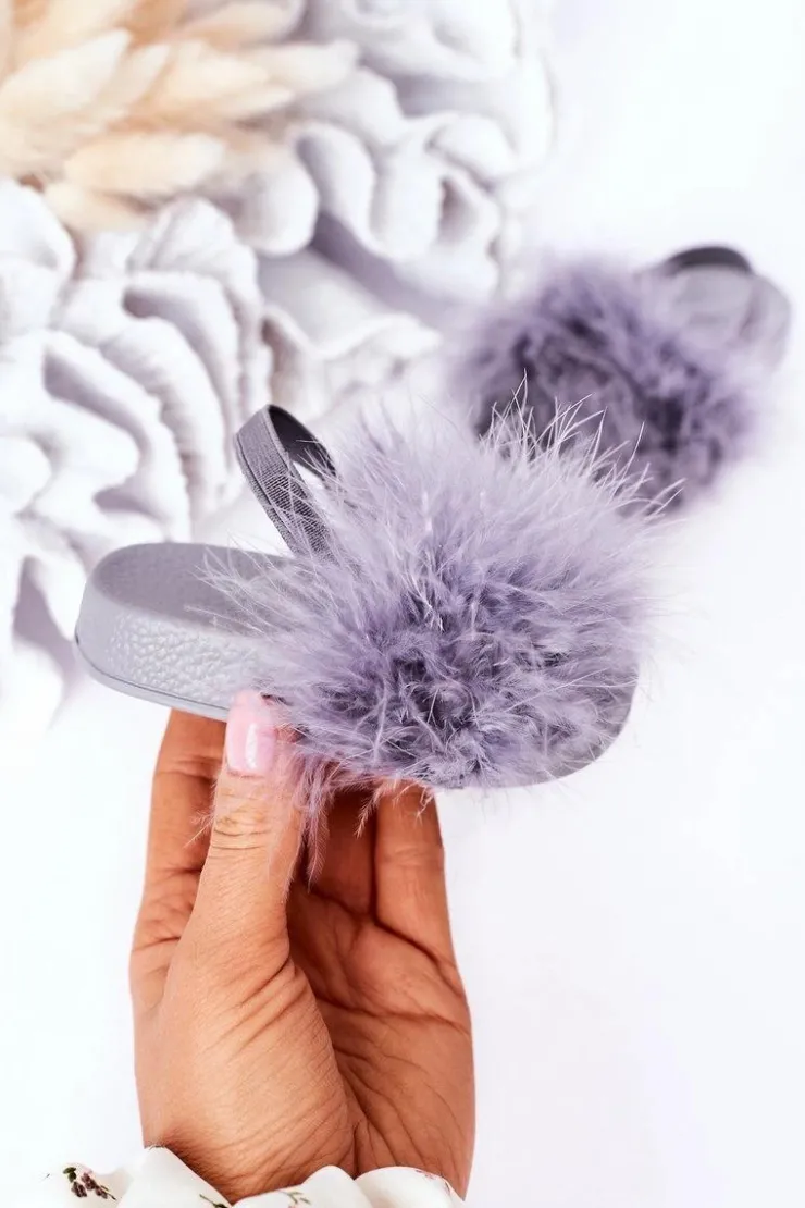 Damskie Boto Dziecięce Gumowe Klapki Z Futerkiem Jasnoszare Skylar