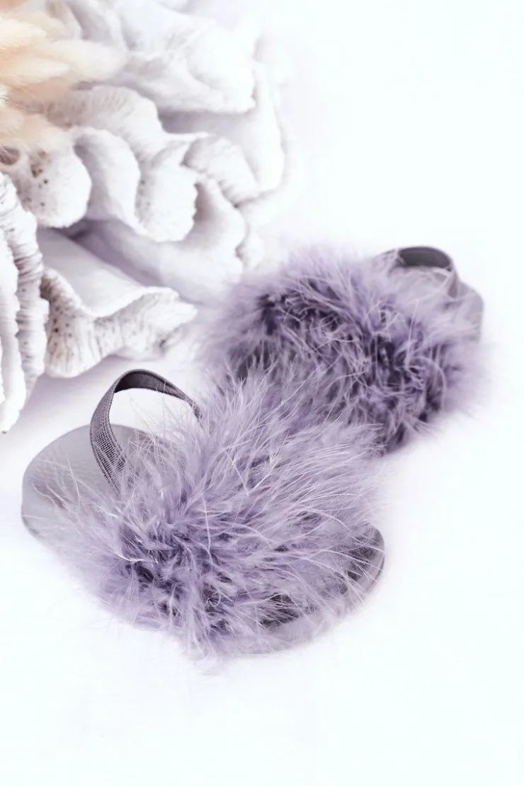 Damskie Boto Dziecięce Gumowe Klapki Z Futerkiem Jasnoszare Skylar