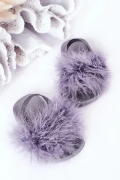 Damskie Boto Dziecięce Gumowe Klapki Z Futerkiem Jasnoszare Skylar