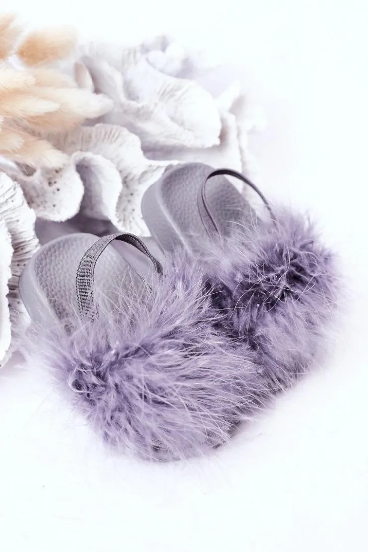 Damskie Boto Dziecięce Gumowe Klapki Z Futerkiem Jasnoszare Skylar