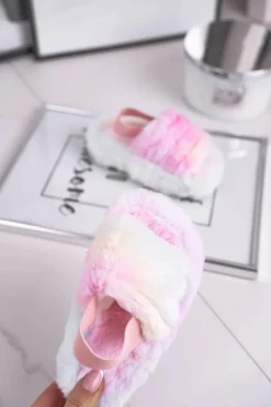 Damskie Boto Dziecięce klapki z futerkiem i gumką kolorowe Fluffy