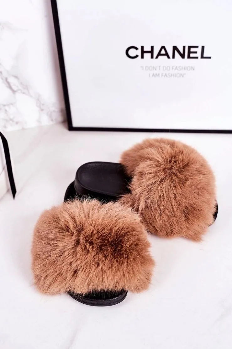 Best Boto Dziecięce Klapki Z Futerkiem Jasny Brąz Fashionista