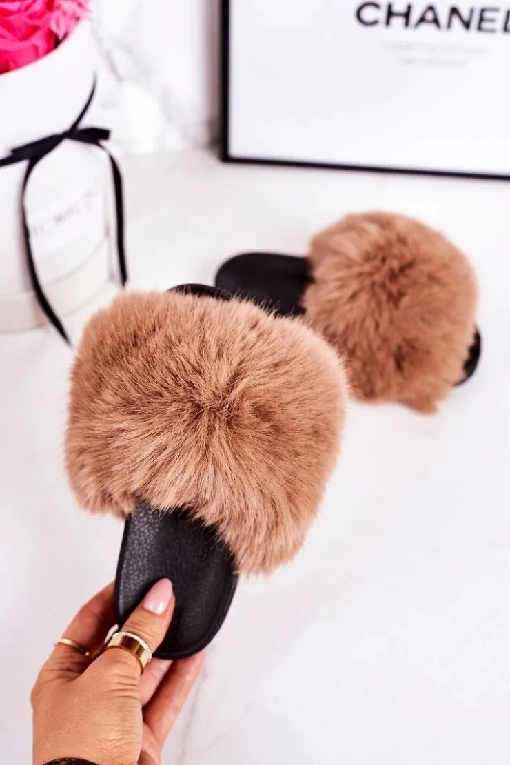 Best Boto Dziecięce Klapki Z Futerkiem Jasny Brąz Fashionista