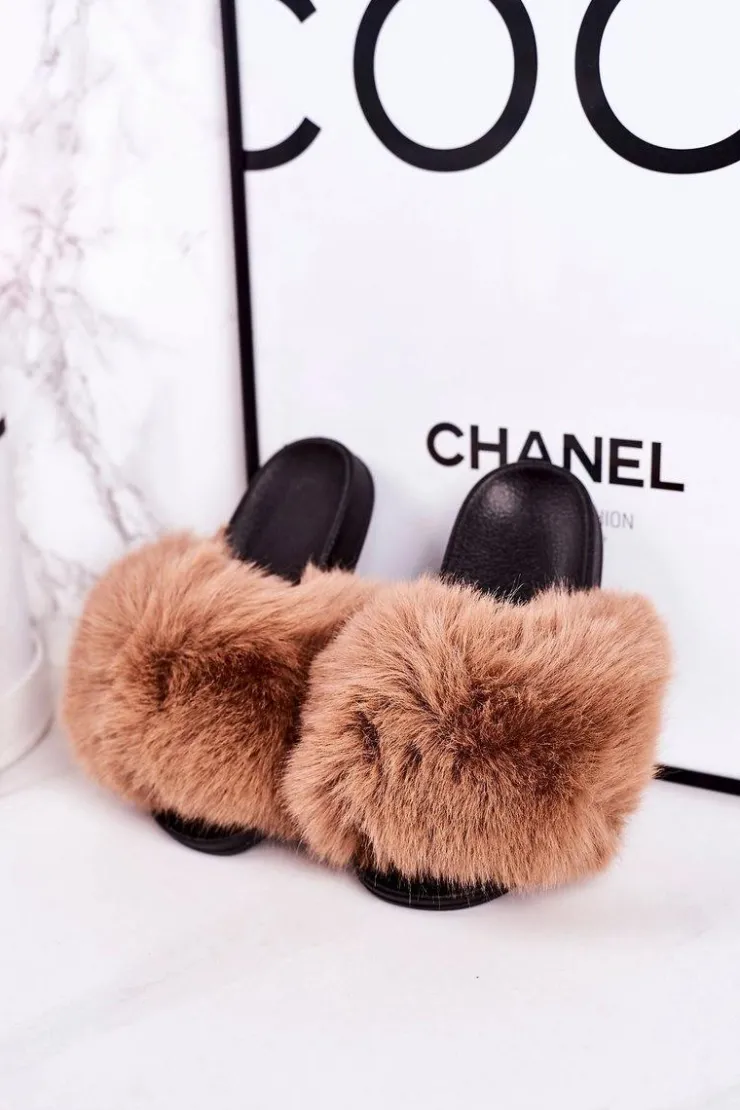 Best Boto Dziecięce Klapki Z Futerkiem Jasny Brąz Fashionista