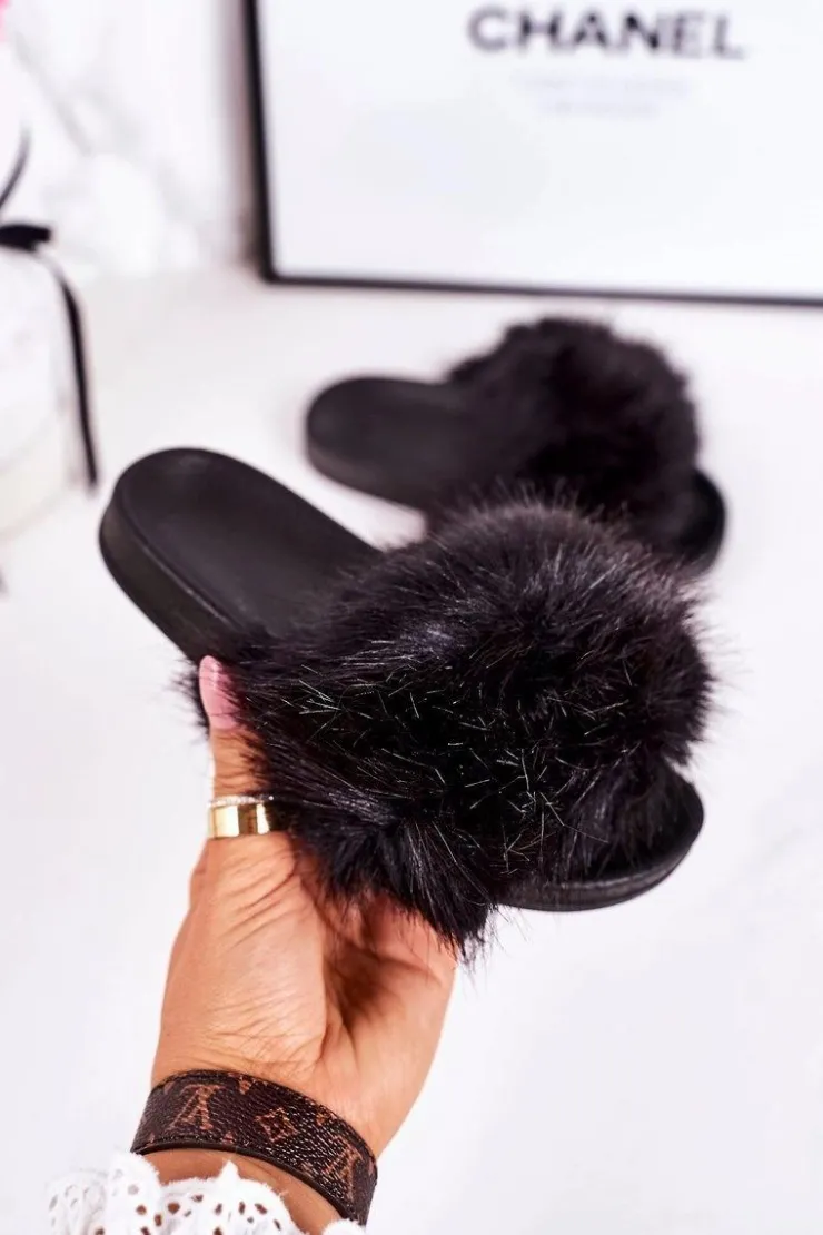 Boto Dziewczęce|Klapki Z Futerkiem*Dziecięce Klapki Z Futerkiem Czarne Fashionista