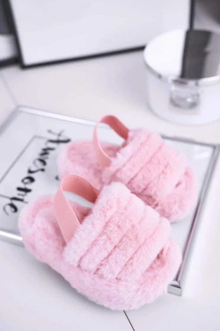 Boto Dziewczęce|Klapki Z Futerkiem*Dziecięce klapki z futerkiem i gumką różowe Fluffy