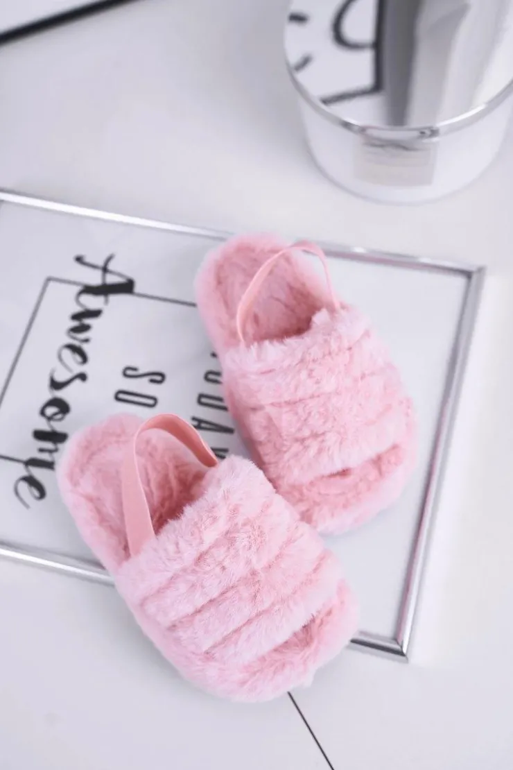 Boto Dziewczęce|Klapki Z Futerkiem*Dziecięce klapki z futerkiem i gumką różowe Fluffy