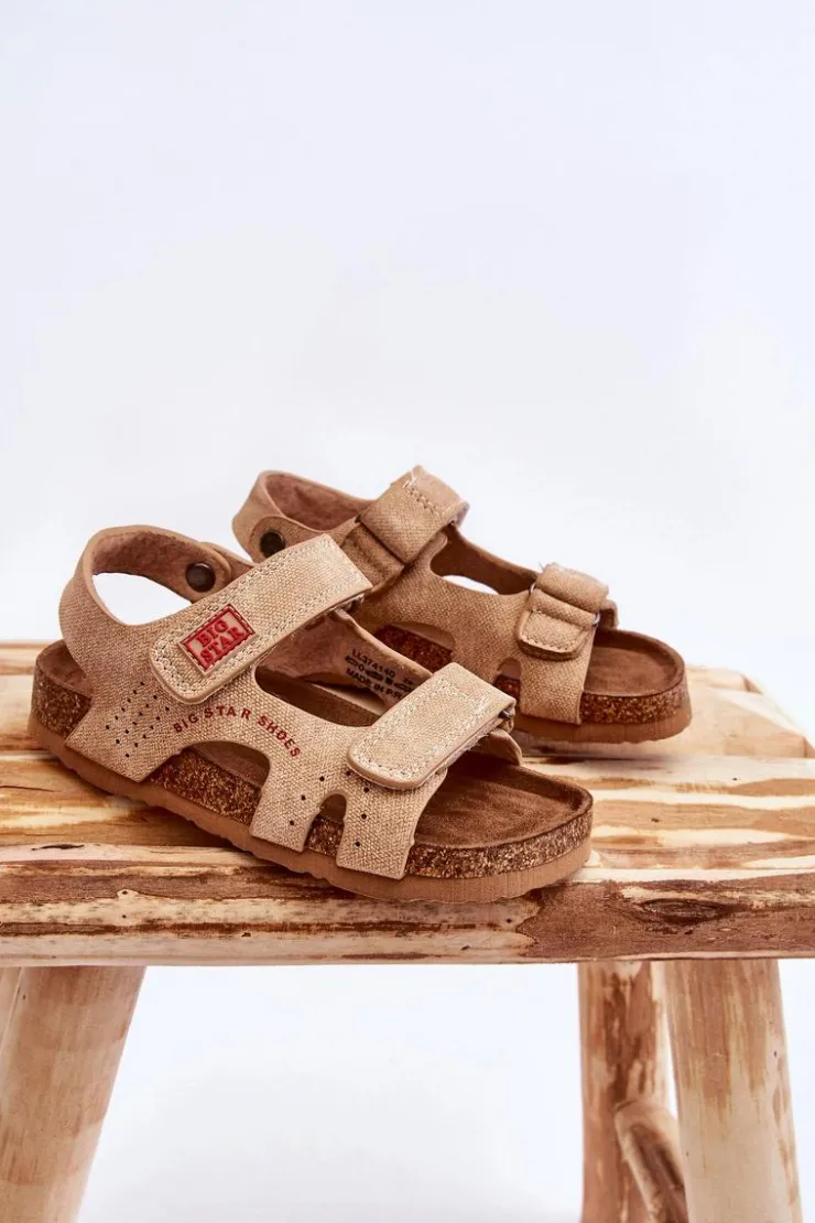 Discount Big Star Shoes Dziecięce Lekkie Sandałki Na Rzepy Big Star LL374140 Beżowe