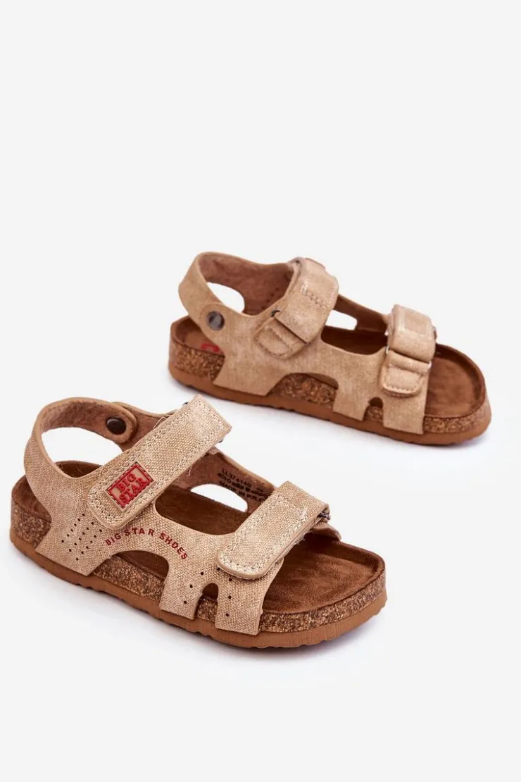Discount Big Star Shoes Dziecięce Lekkie Sandałki Na Rzepy Big Star LL374140 Beżowe