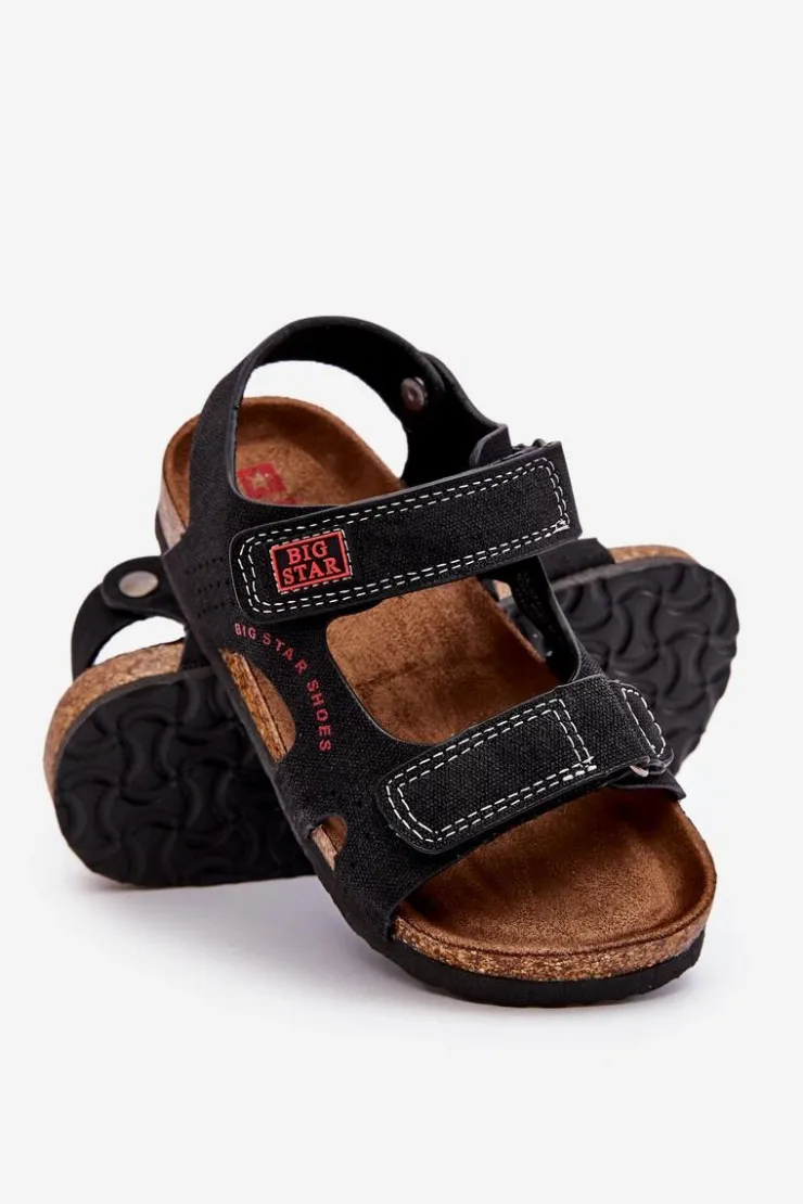 Damskie Big Star Shoes Dziecięce Lekkie Sandałki Na Rzepy Big Star LL374141 Czarne
