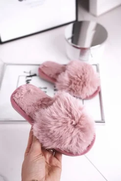 Boto Dziewczęce|Dziewczęce*Dziecięce Papcie Klapki z Futerkiem Pudrowy Róż Snow Ball