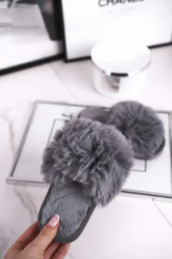 Sale Boto Dziecięce Papcie Klapki z Futerkiem Szare Snow Ball