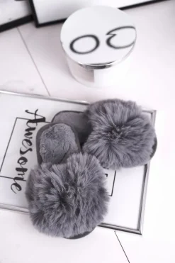 Sale Boto Dziecięce Papcie Klapki z Futerkiem Szare Snow Ball