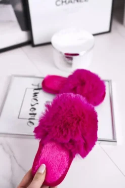 Outlet Boto Dziecięce Papcie Klapki z Futerkiem Fuksja Snow Ball