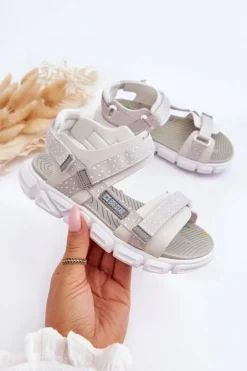 Outlet Big Star Shoes Dziecięce Sandałki Na Rzep Big Star LL374201 Biało-Srebrne