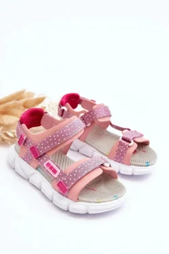 Damskie Big Star Shoes Dziecięce Sandałki Na Rzep Big Star LL374202 Różowe