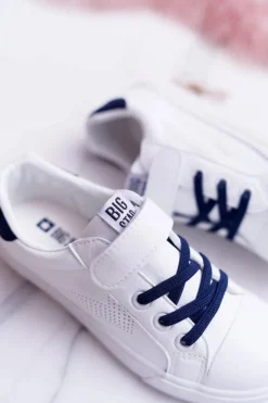 Damskie Big Star Shoes Dziecięce Trampki Na Rzep Big Star DD374107 Biało-Granatowe