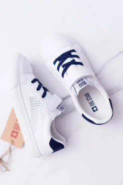Damskie Big Star Shoes Dziecięce Trampki Na Rzep Big Star DD374107 Biało-Granatowe