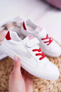 Damskie Big Star Shoes Dziecięce Trampki Na Rzep Big Star DD374106 Biało-Czerwone