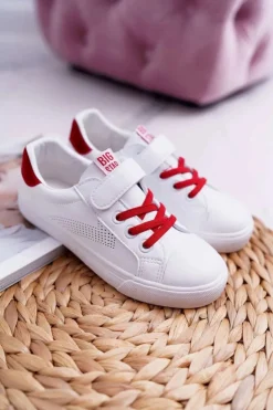 Damskie Big Star Shoes Dziecięce Trampki Na Rzep Big Star DD374106 Biało-Czerwone