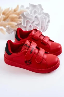 Damskie Big Star Shoes Dziecięce Trampki Na Rzepy Big Star DD374030 Czerwono-Czarne