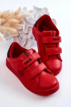 Damskie Big Star Shoes Dziecięce Trampki Na Rzepy Big Star DD374030 Czerwono-Czarne
