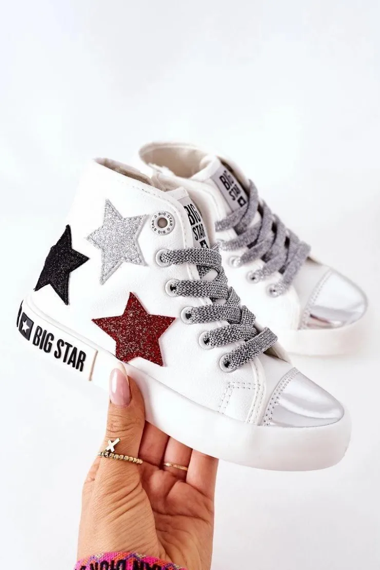 Damskie Big Star Shoes Dziecięce Wysokie Trampki Z Suwakiem BIG STAR II374029 Białe