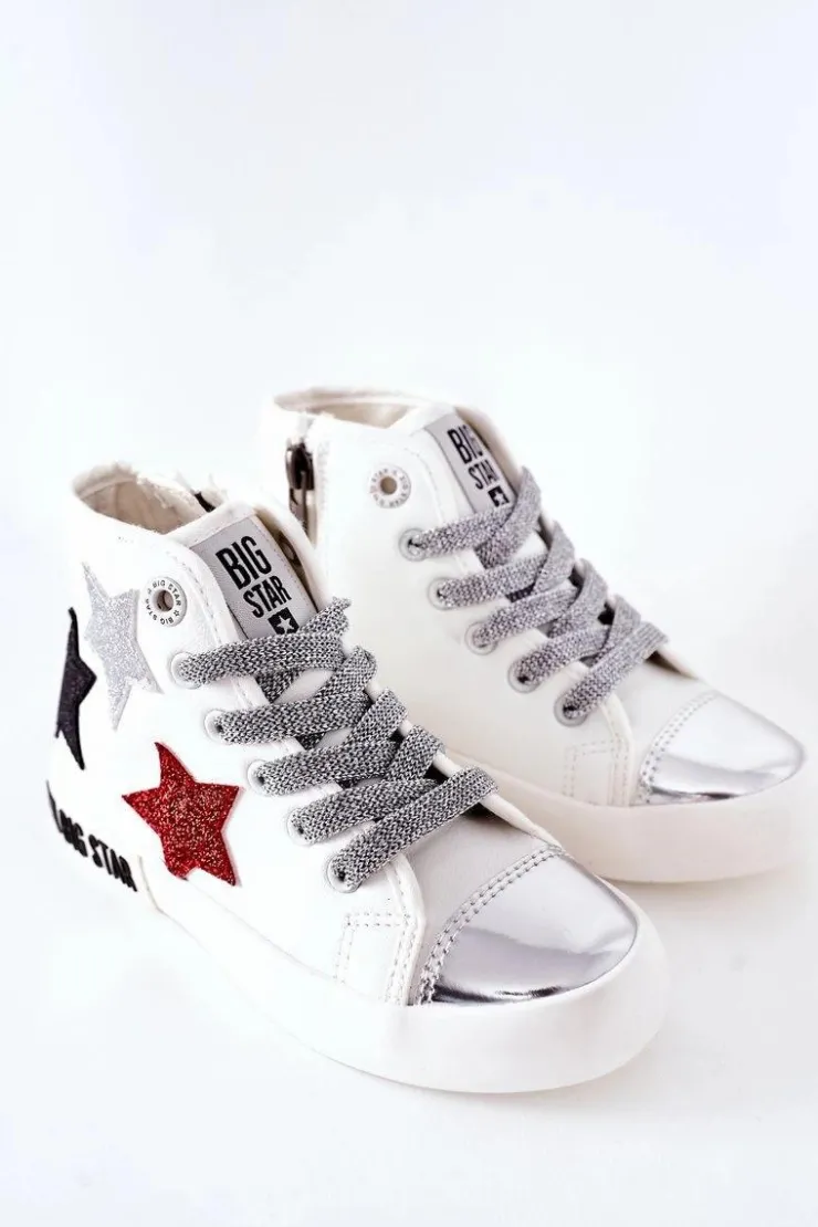 Damskie Big Star Shoes Dziecięce Wysokie Trampki Z Suwakiem BIG STAR II374029 Białe
